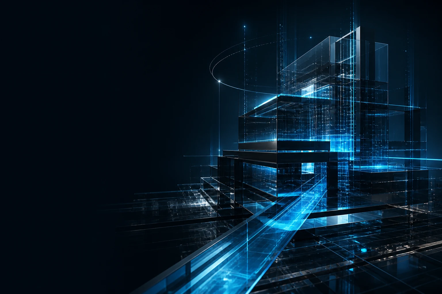 Modular glass engineering platform connected by precise blue systems