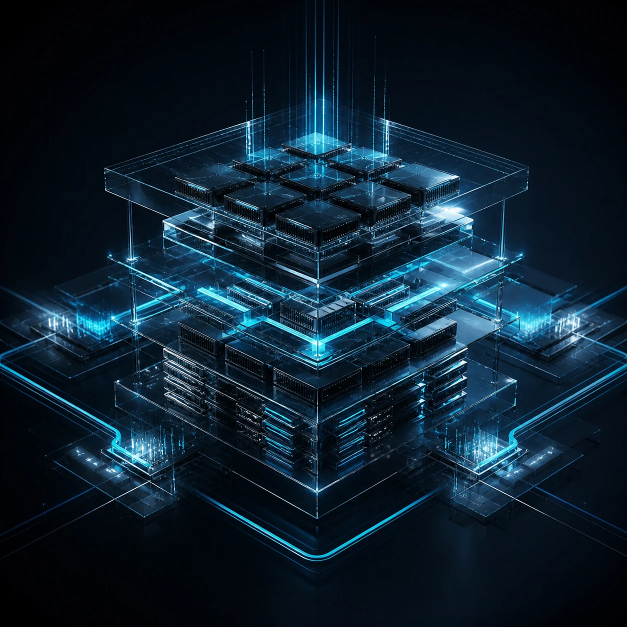 Layered glass infrastructure platform with connected compute modules